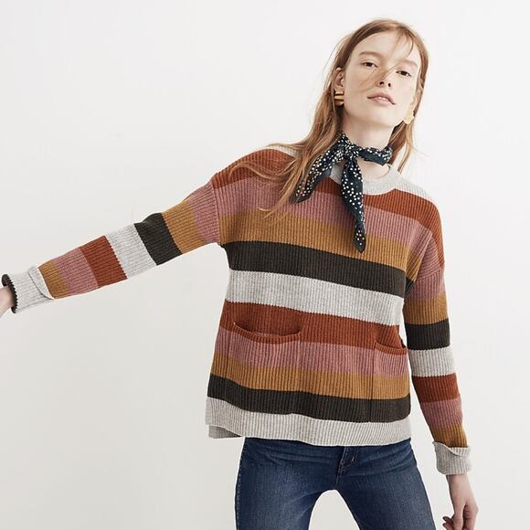 Madewell Walton Stripe Patch Pocket Pullover Sweater - Picture 1 of 11